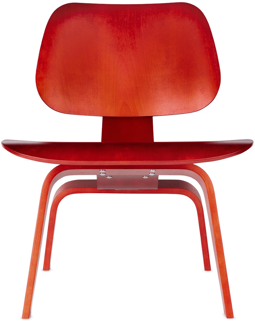 Herman Miller® Red Eames Molded Plywood Wood Base Lounge Chair