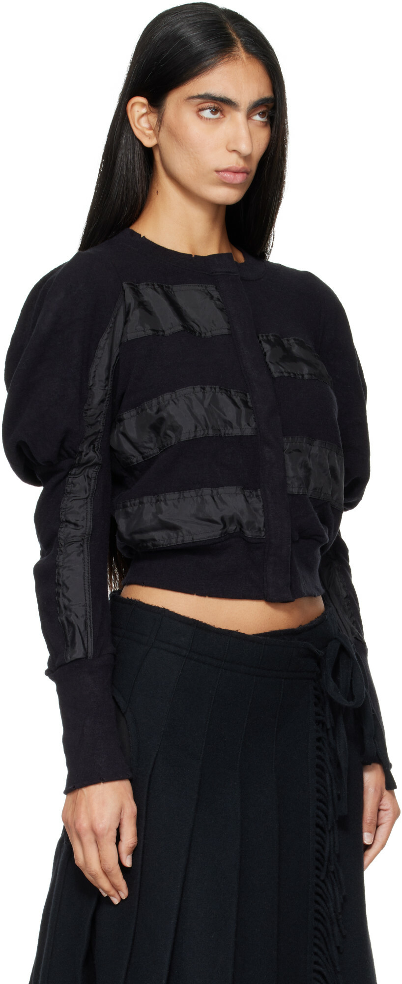 OPEN YY Black Slouchy Puff Panel Cardigan
