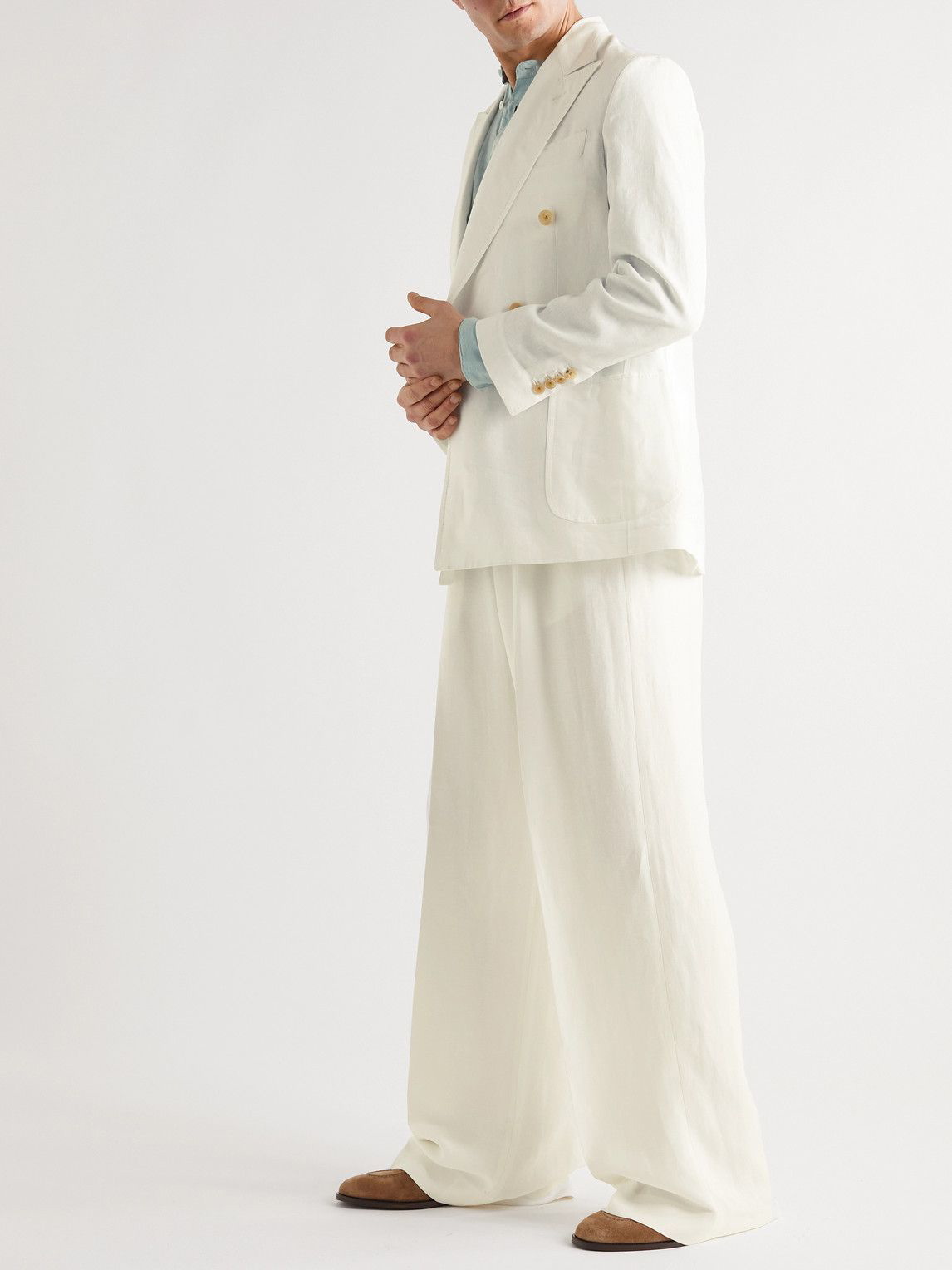UMIT BENAN B - Wide-Leg Pleated Woven Trousers - White Umit Benan
