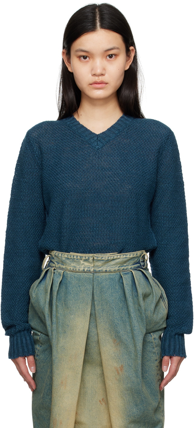 Maison Margiela Blue V-Neck Sweater Maison Margiela