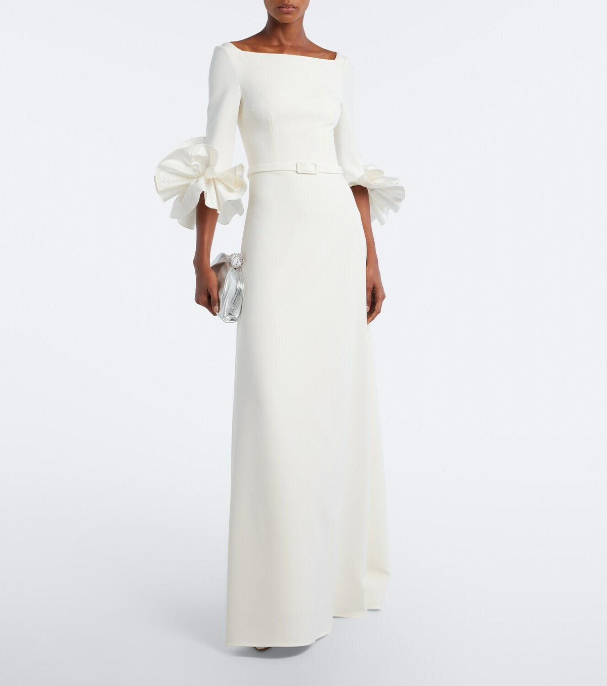 Safiyaa Belisa belted ruffled crêpe gown