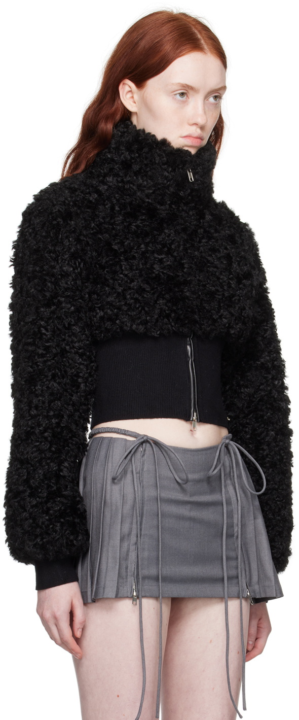 Nodress Black Cropped Faux-Fur Jacket