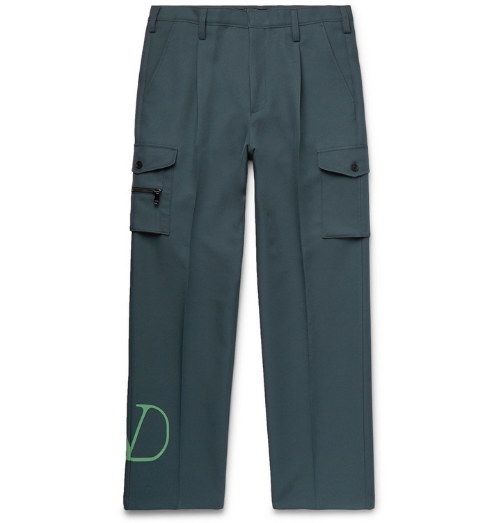 Photo: Valentino - Pleated Logo-Print Tech-Jersey Cargo Trousers - Green