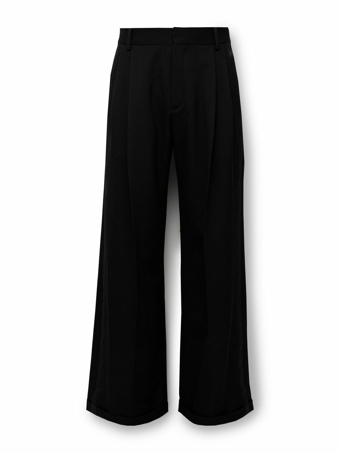 SAINT LAURENT - Wide-Leg Satin-Trimmed Pleated Grain de Poudre
