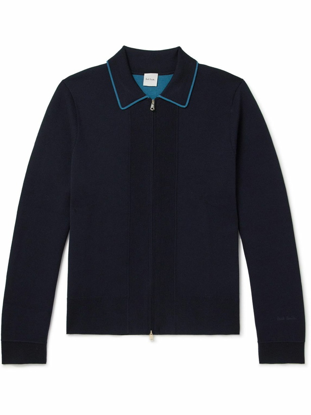 Photo: Paul Smith - Stretch-Merino Wool and Cotton-Blend Zip-Up Cardigan - Blue
