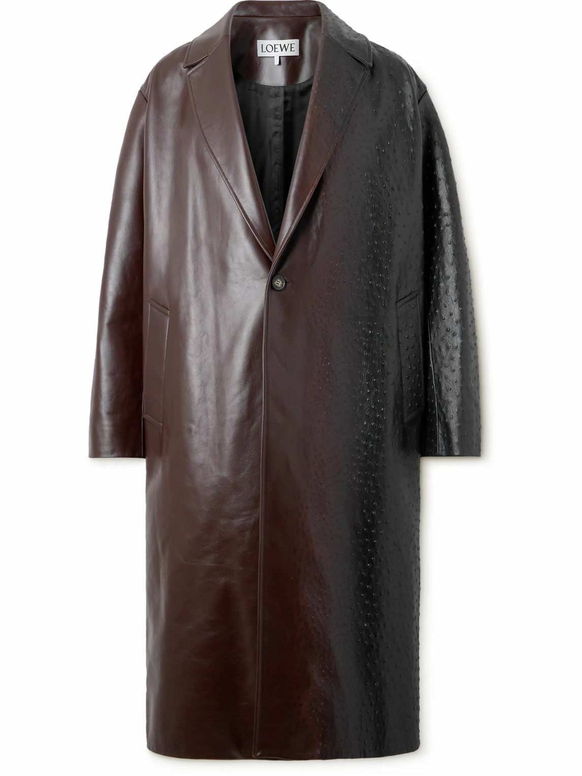 LOEWE - Oversized Dégradé Ostrich-Effect Leather Coat - Brown