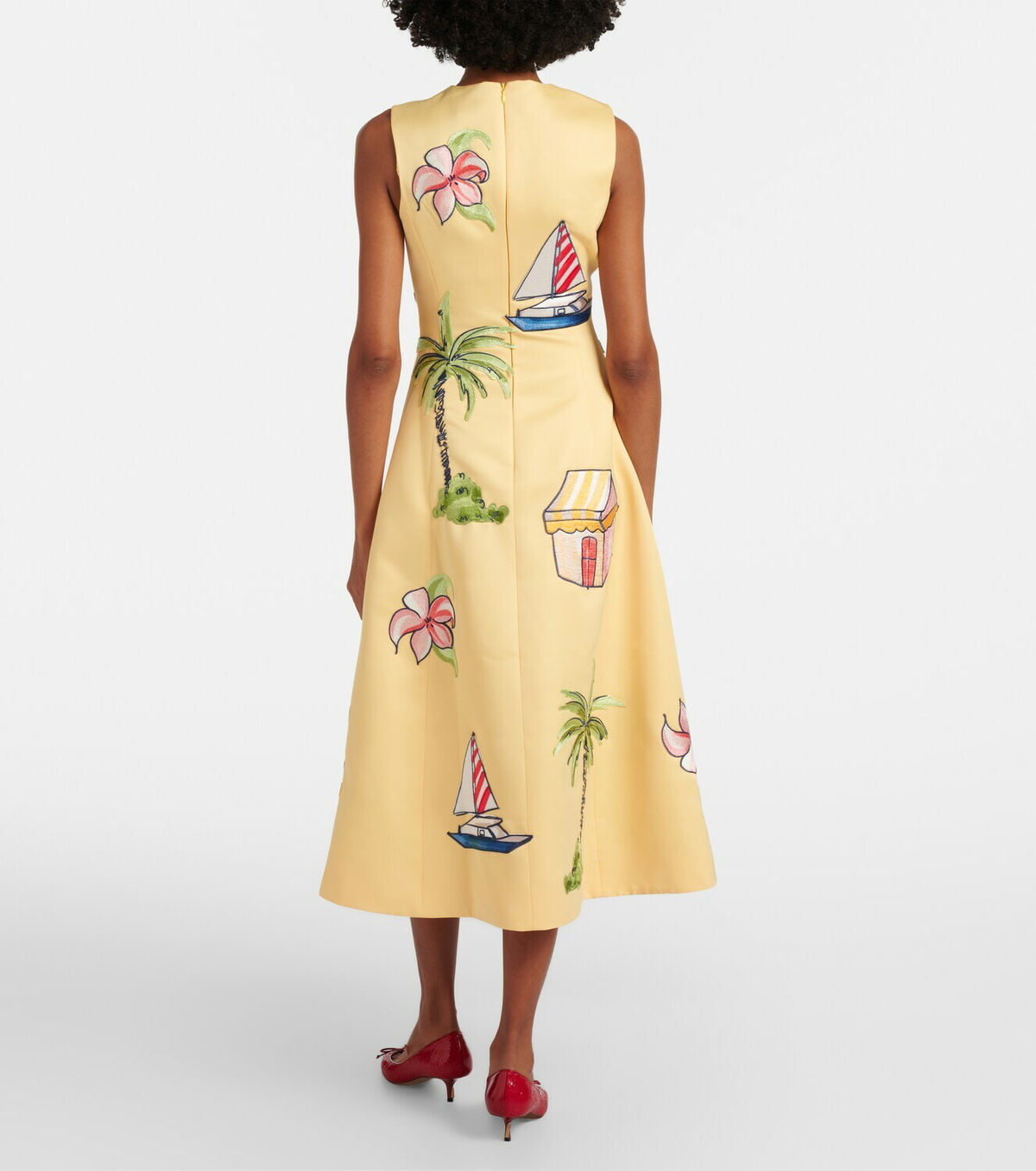 Leo Lin Beaded patch-appliqué midi dress