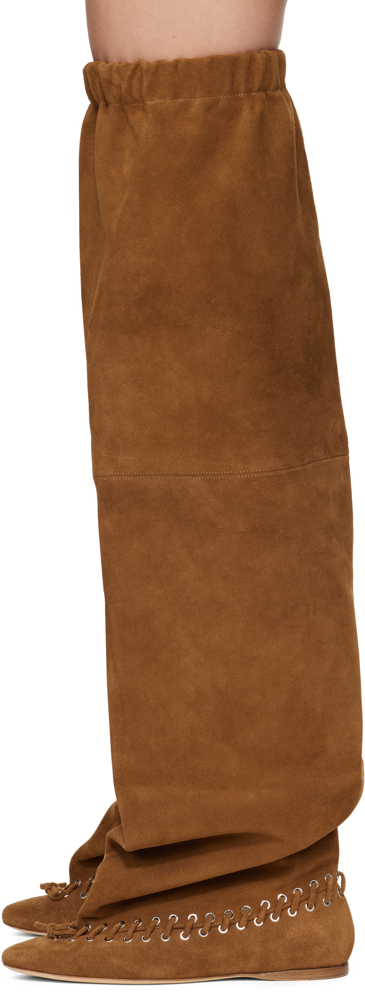 ALL-IN Brown Level Flat Thigh High Tall Boots