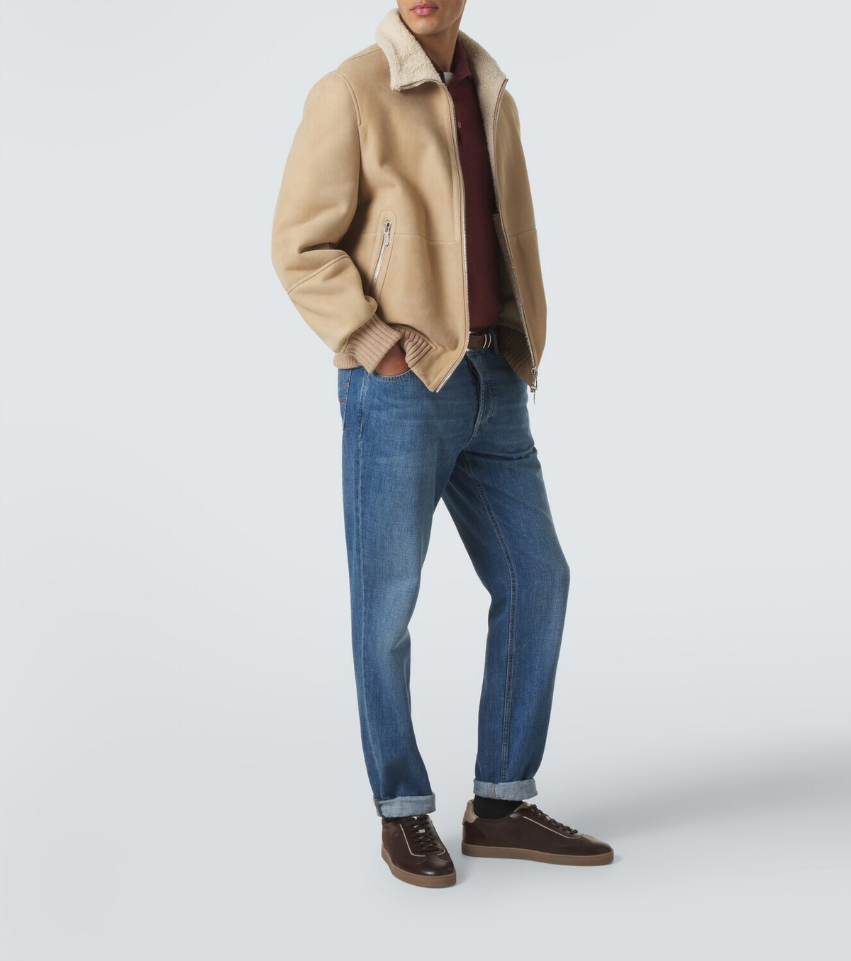 Brunello Cucinelli Leather-trimmed suede sneakers