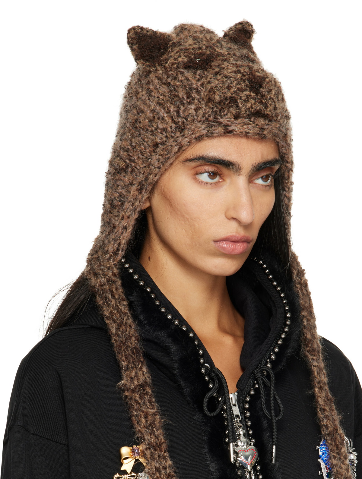 Chopova Lowena Brown Puppy Knitted Bonnet