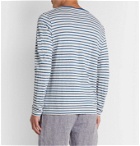 Hartford - Striped Linen and Cotton-Blend Henley T-Shirt - Blue