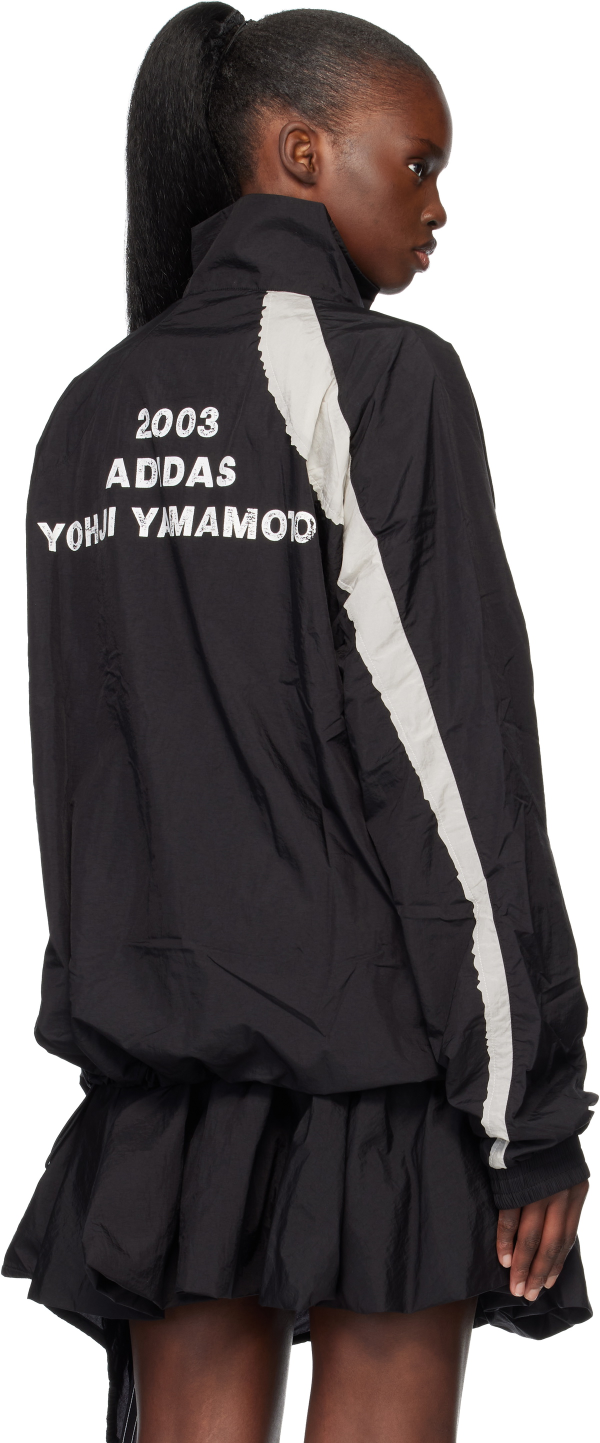 Y-3 Black Raw Edge 3 Stripes Nylon Shell Jacket