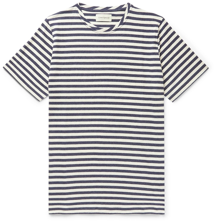 Photo: Oliver Spencer - Striped Cotton-Jersey T-Shirt - Blue