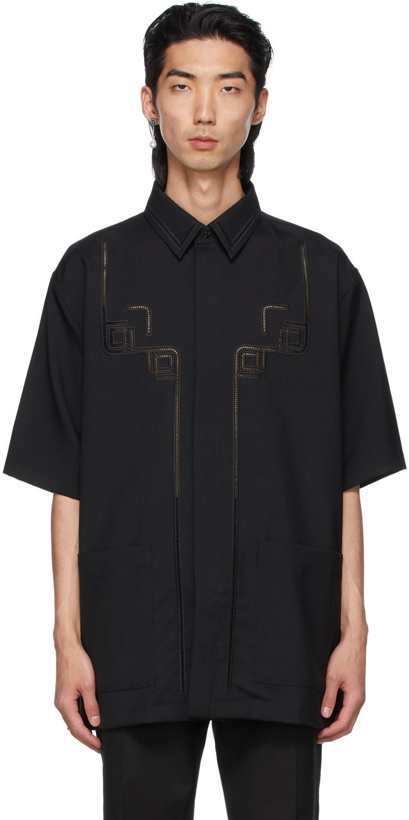 Photo: Fendi Black Wool Embroidered Short Sleeve Shirt