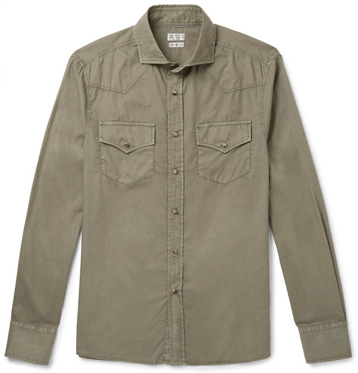 Photo: Brunello Cucinelli - Cutaway-Collar Cotton Shirt - Men - Green