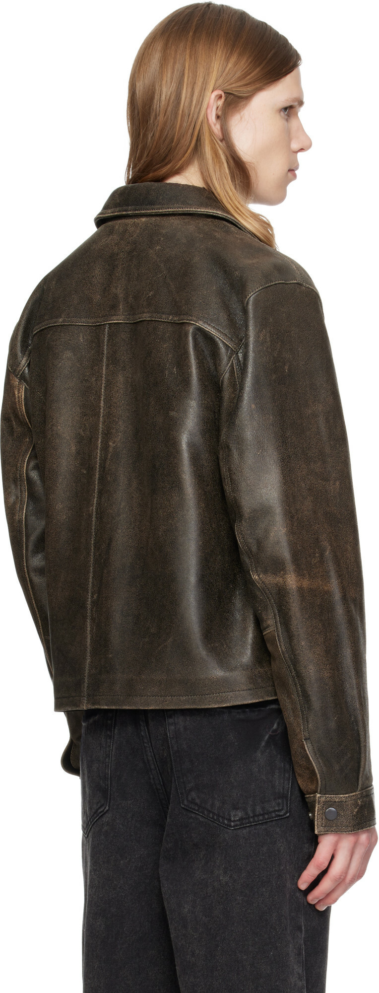 MMIC Brown Aged Leather Jacket