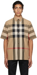 Burberry Beige Poplin Check Short Sleeve Shirt