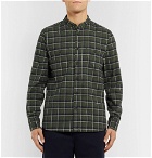 Mr P. - Grandad-Collar Checked Cotton-Flannel Shirt - Men - Dark green