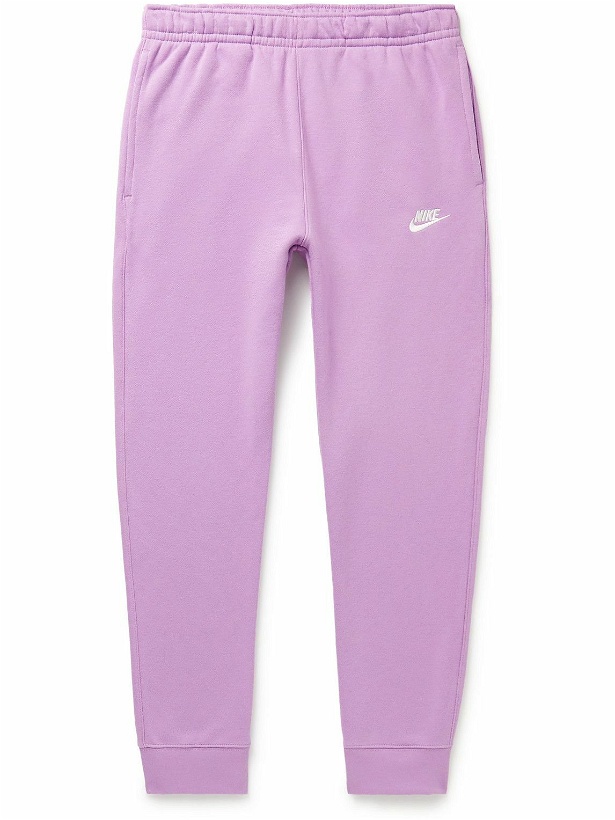 Photo: Nike - Sportswear Club Slim-Fit Logo-Embroidered Cotton-Blend Jersey Sweatpants - Purple