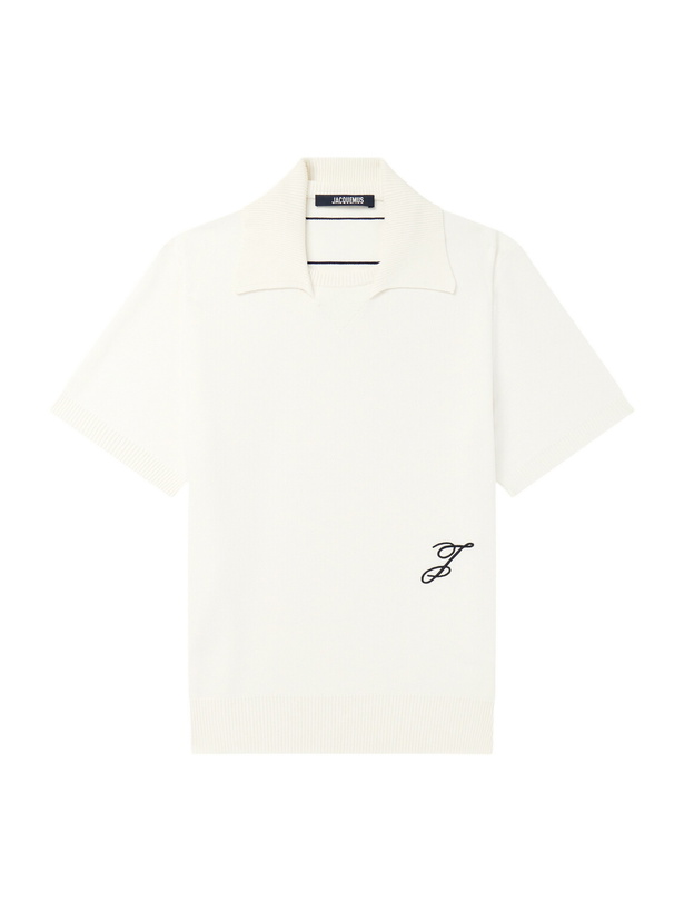 Photo: Jacquemus - Logo-Embroidered Knitted Cotton and Silk-Blend Polo Shirt - Neutrals