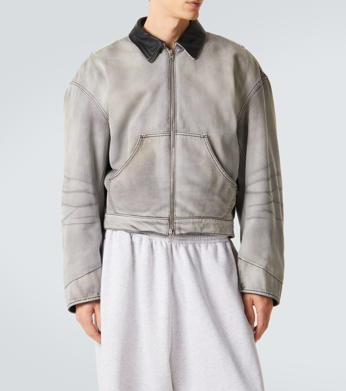 Acne Studios Leather-trimmed denim jacket