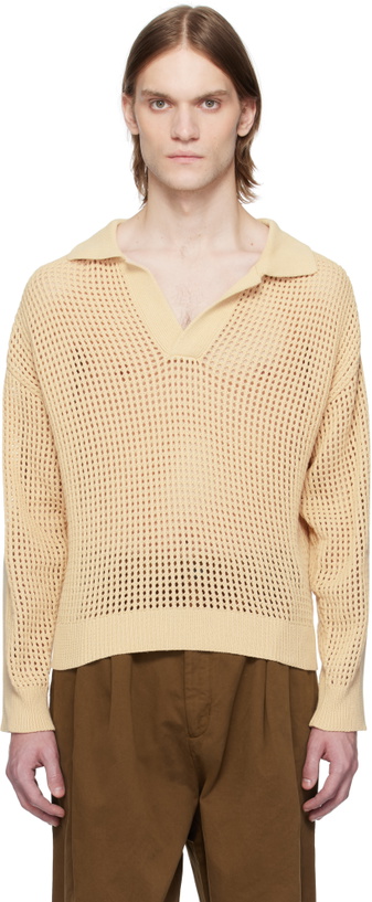 Photo: CMMN SWDN Beige Arram Open Knit Polo