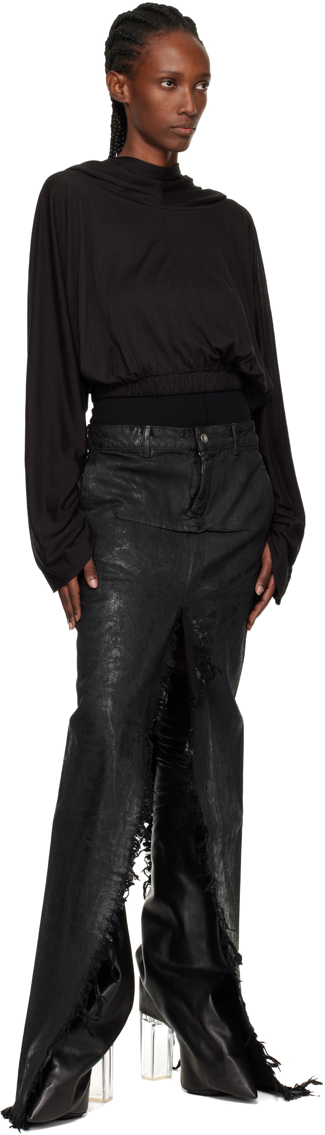 Rick Owens Black Concordians Cropped Tunic Hoodie