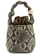 Ganni Bou Mini Python-effect Grained Leather Bucket bag - Black Grey - One Size