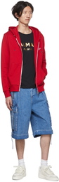 Balmain Red Flocked Hoodie