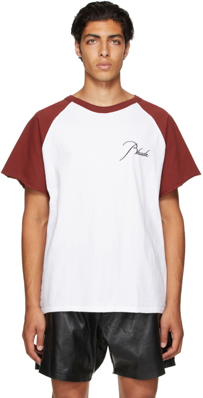 Photo: Rhude Red & White Raglan Logo T-Shirt