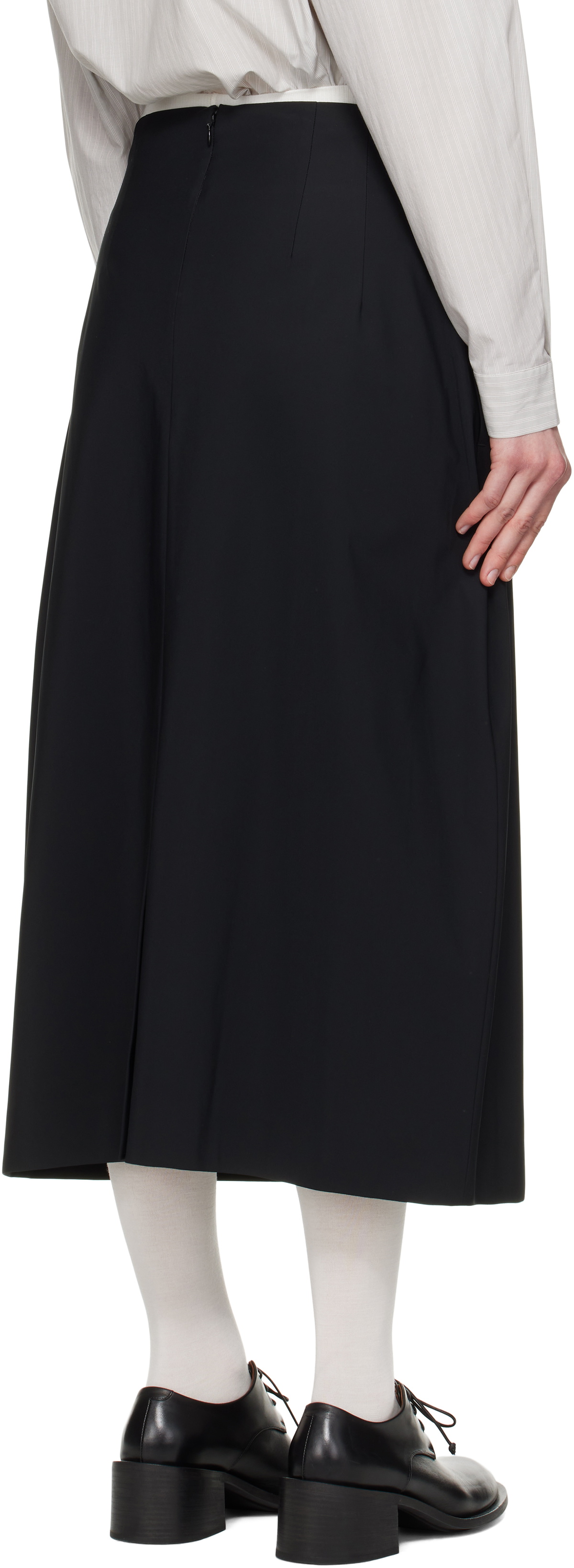AMOMENTO Black Curved Silhouette Midi Skirt