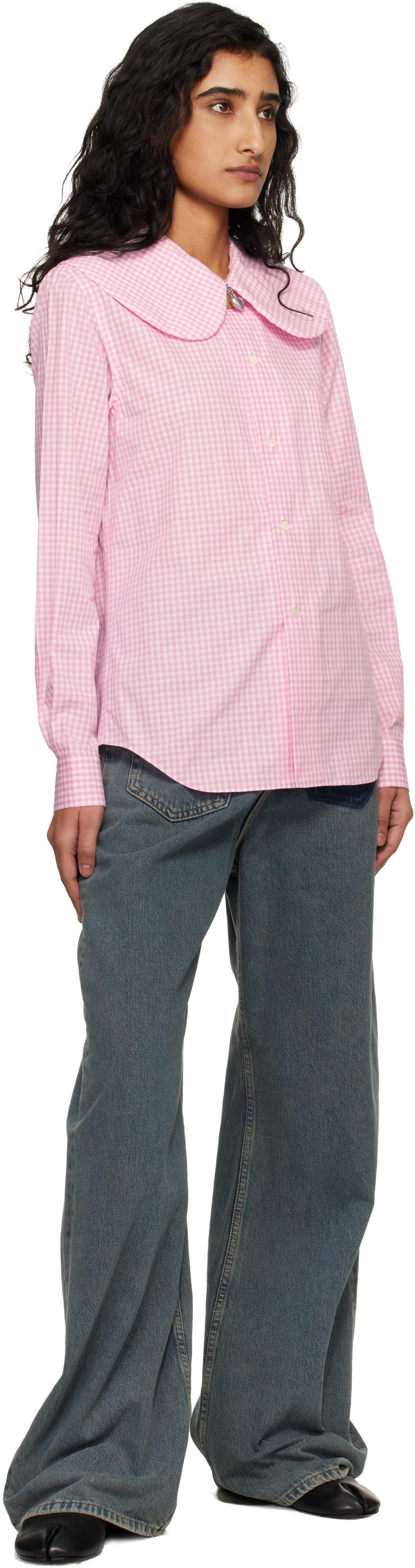 Comme des Garçons Girl Pink & White Cotton Poplin Gingham Check Shirt
