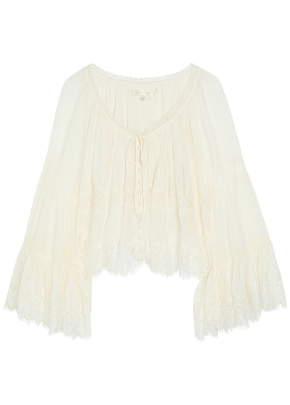 Photo: Loveshackfancy Darline Lace and Silk-chiffon top Ivory