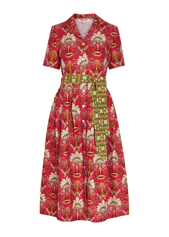 Photo: Emporio Sirenuse Claudia Printed Linen and Cotton-blend Midi Shirt Dress Red