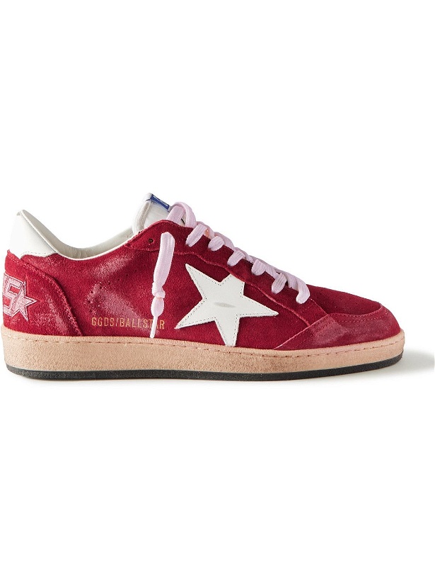 Photo: Golden Goose - Ball Star Distressed Suede and Leather Sneakers - Red