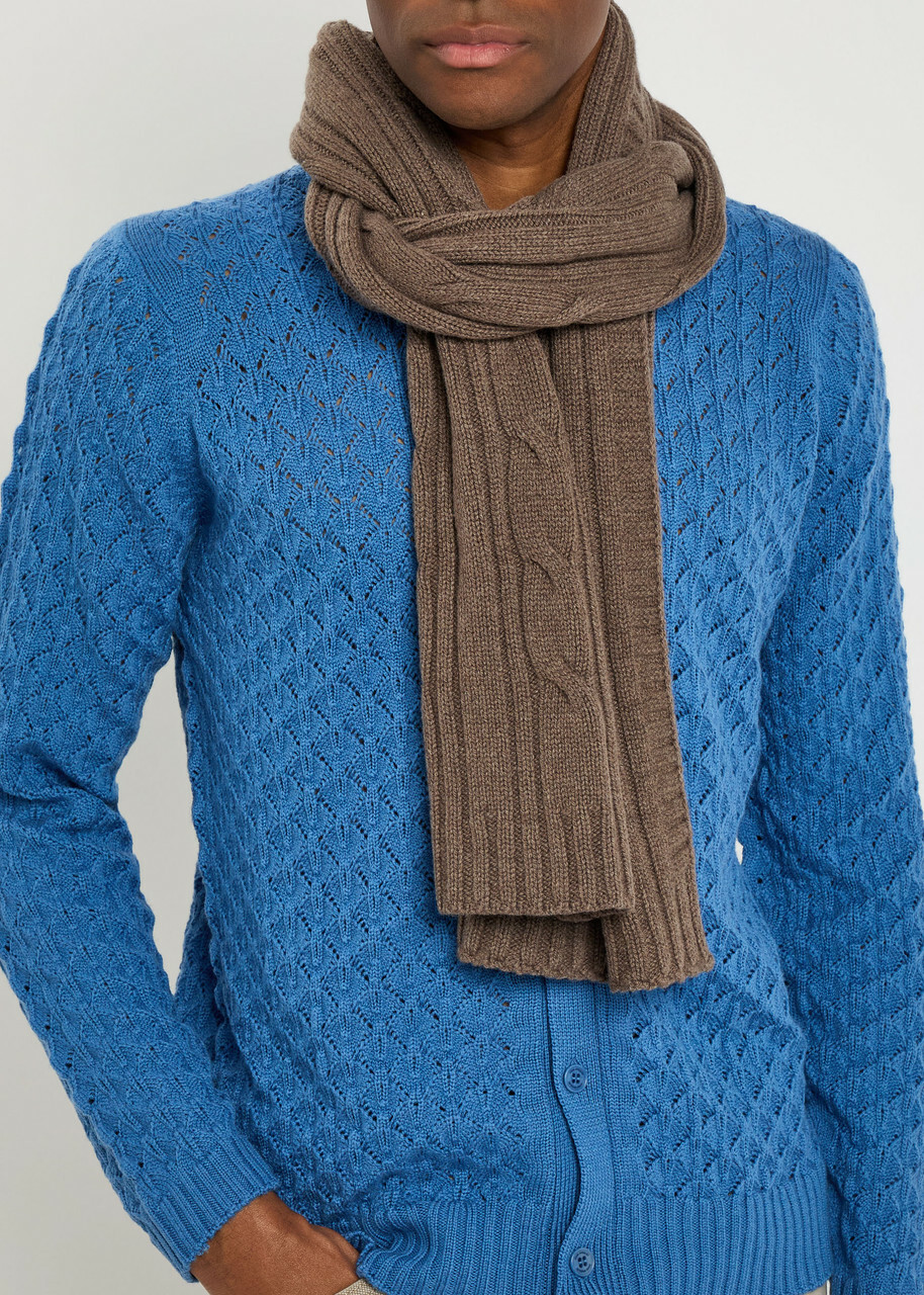 John Smedley Wooton Cable-knit Cashmere and Wool-blend Scarf - Taupe - One Size