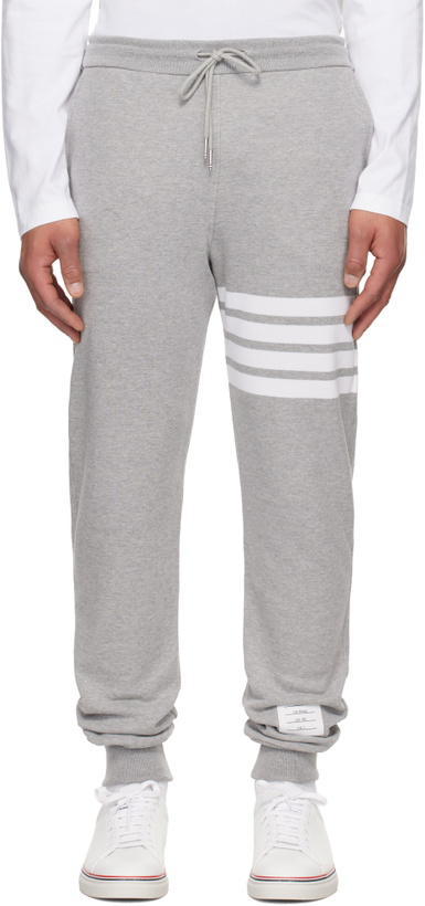 Photo: Thom Browne Gray Classic Loopback 4-Bar Sweatpants
