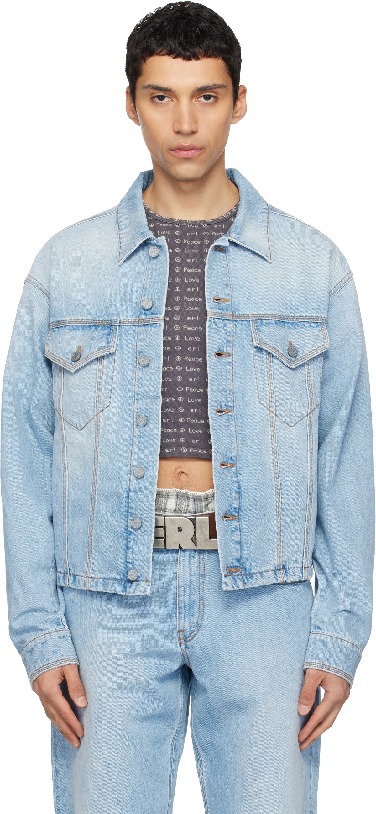 ERL Blue Woven Denim Jacket