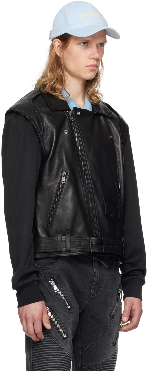 Balmain Black Belted Leather Jacket
