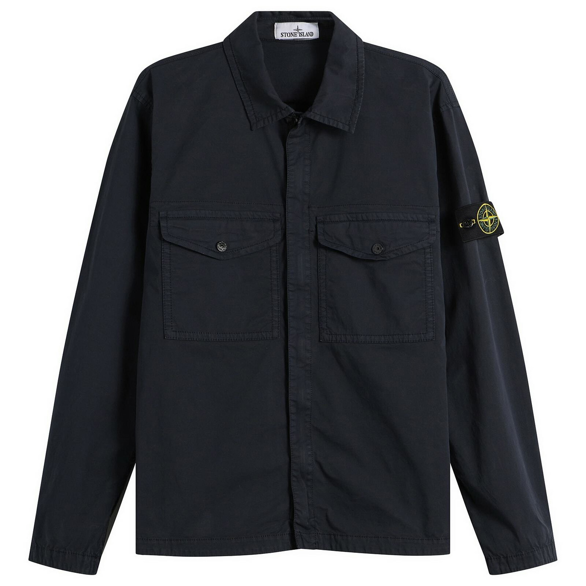 Stone Island Men's Organic Cotton Twill Zip Shirt Jacket in Navy Blue