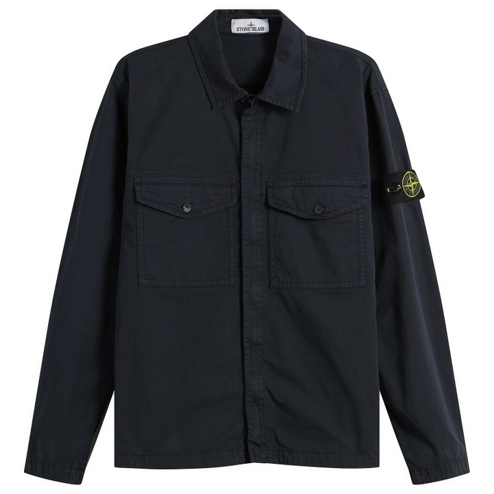 Photo: Stone Island Men's Organic Cotton Twill Zip Shirt Jacket in Navy Blue