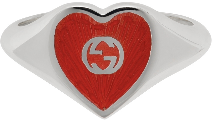 Red G Rings Gucci Silver & Red Heart Interlocking G Ring Gucci