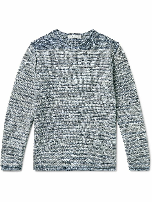 Photo: Inis Meáin - Striped Donegal Merino Wool and Cashmere-Blend Sweater - Blue