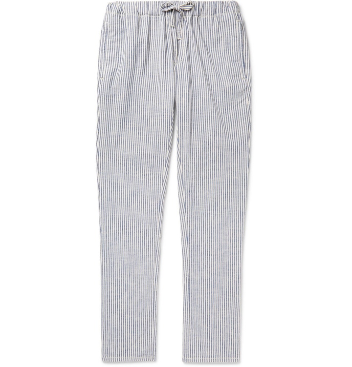 Photo: Incotex - Slim-Fit Striped Cotton Drawstring Trousers - Blue