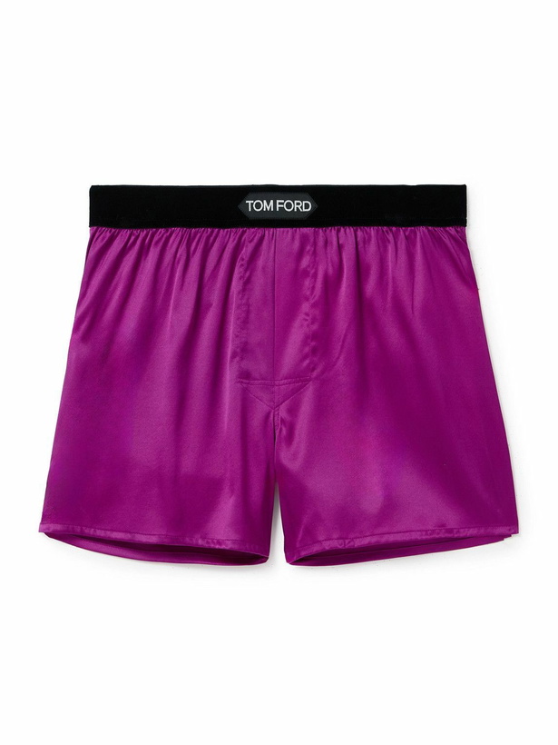 Photo: TOM FORD - Velvet-Trimmed Stretch-Silk Satin Boxer Shorts - Unknown