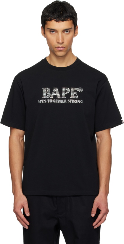 Photo: BAPE Black Rhinstone 'BAPE' Logo Relaxed Fit T-shirt