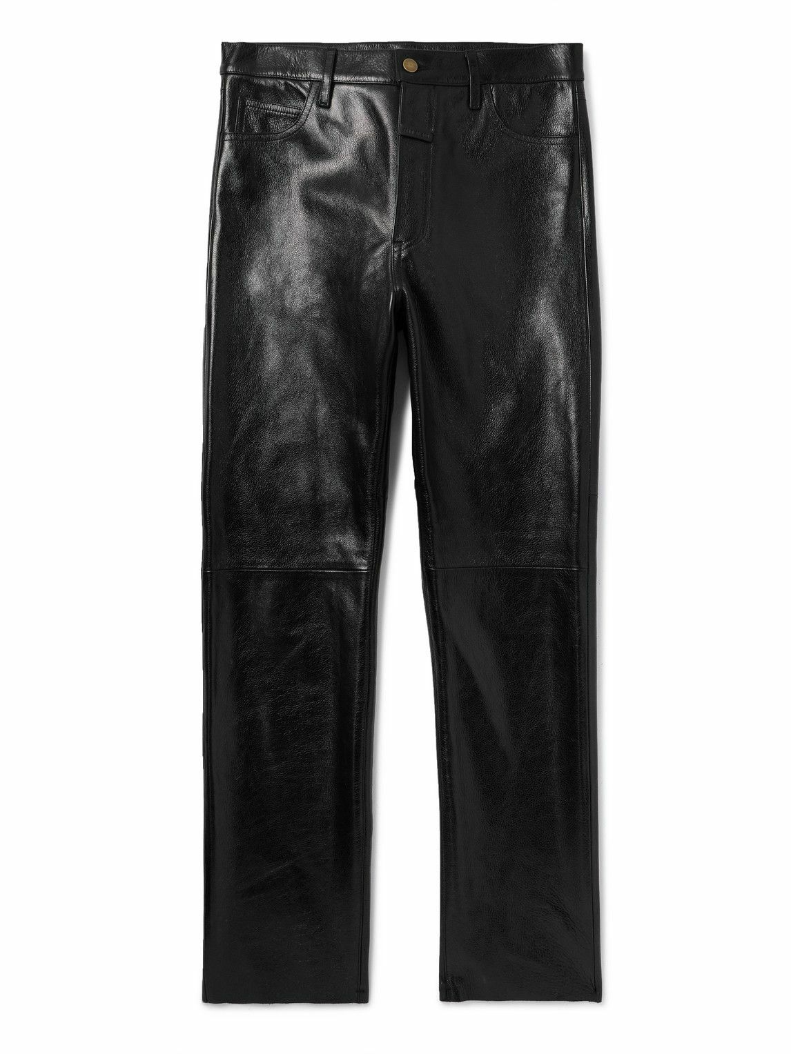 Fear of God - Logo-Appliquéd Straight-Leg Full-Grain Leather Trousers - Black
