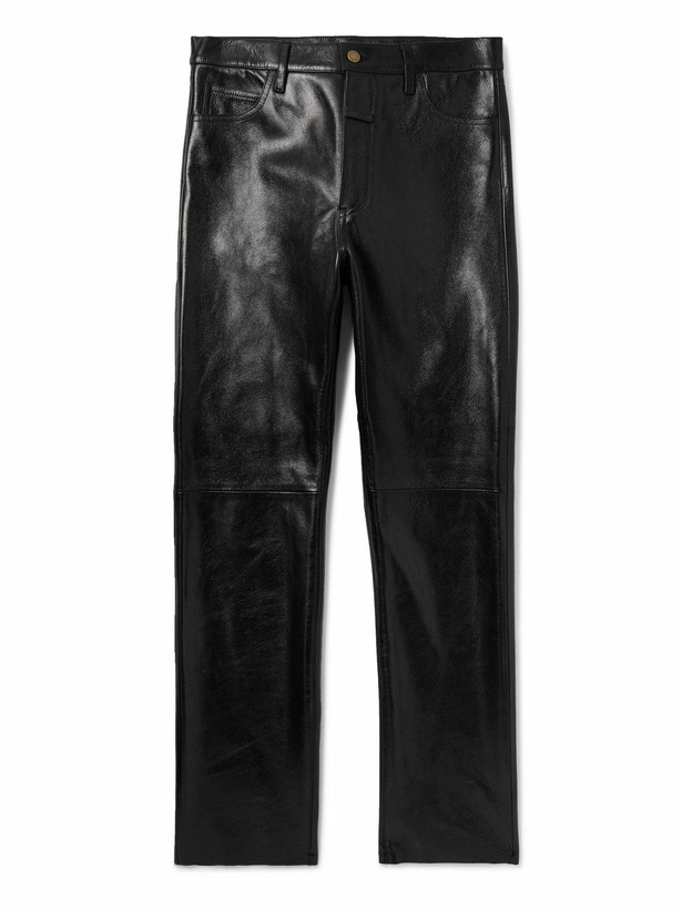 Photo: Fear of God - Logo-Appliquéd Straight-Leg Full-Grain Leather Trousers - Black