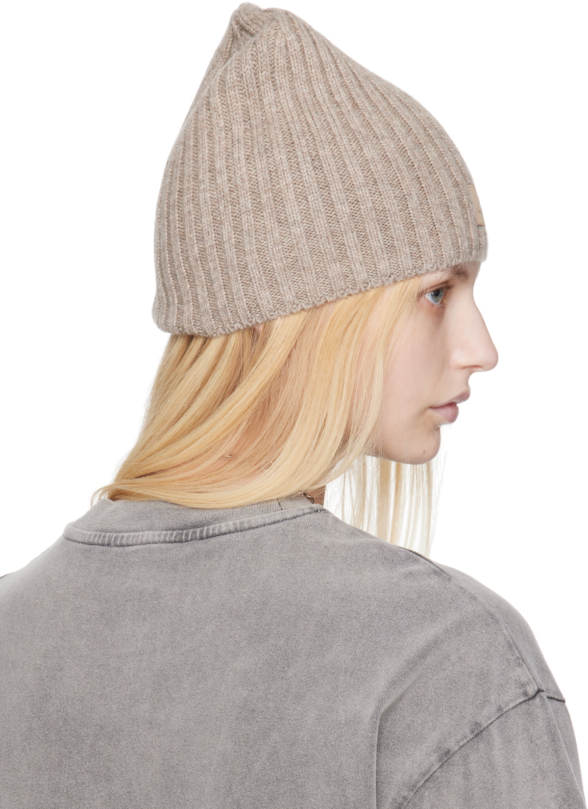 Acne Gray Knit Beanie Acne Studios: Gray Face Logo Beanie | SSENSE main image 2