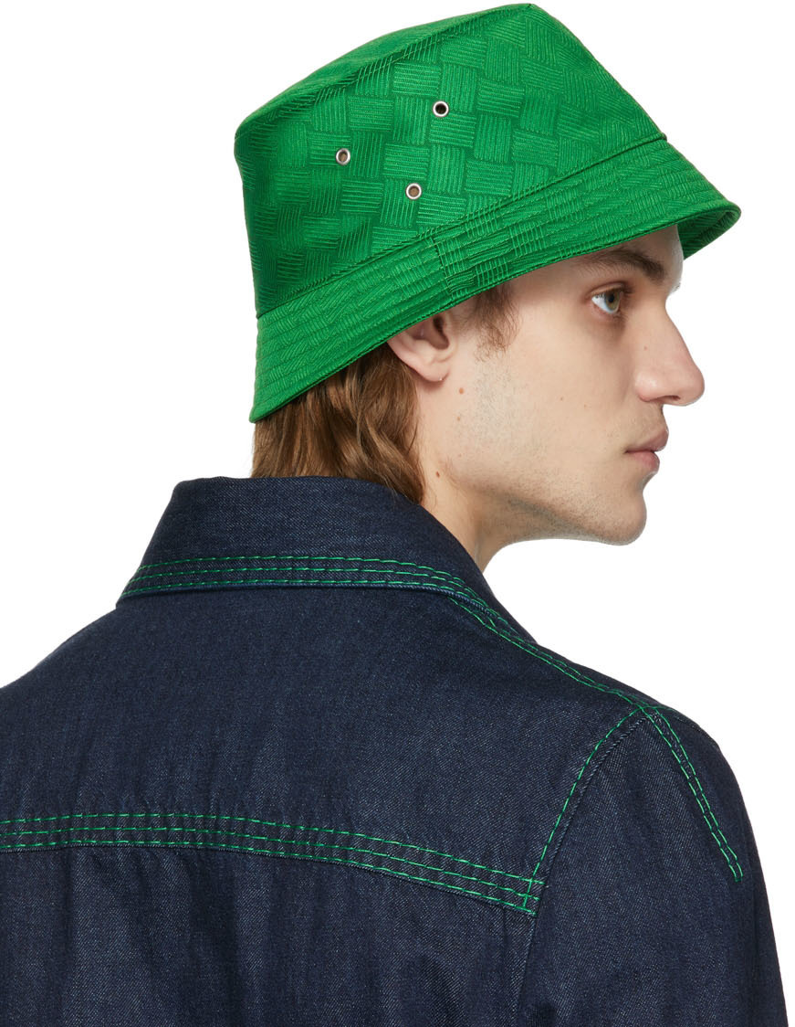 Bottega Veneta Green Intreccio Bucket Hat